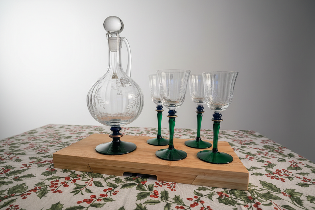 Mid century Romanian Crystal Decanter and Glassware