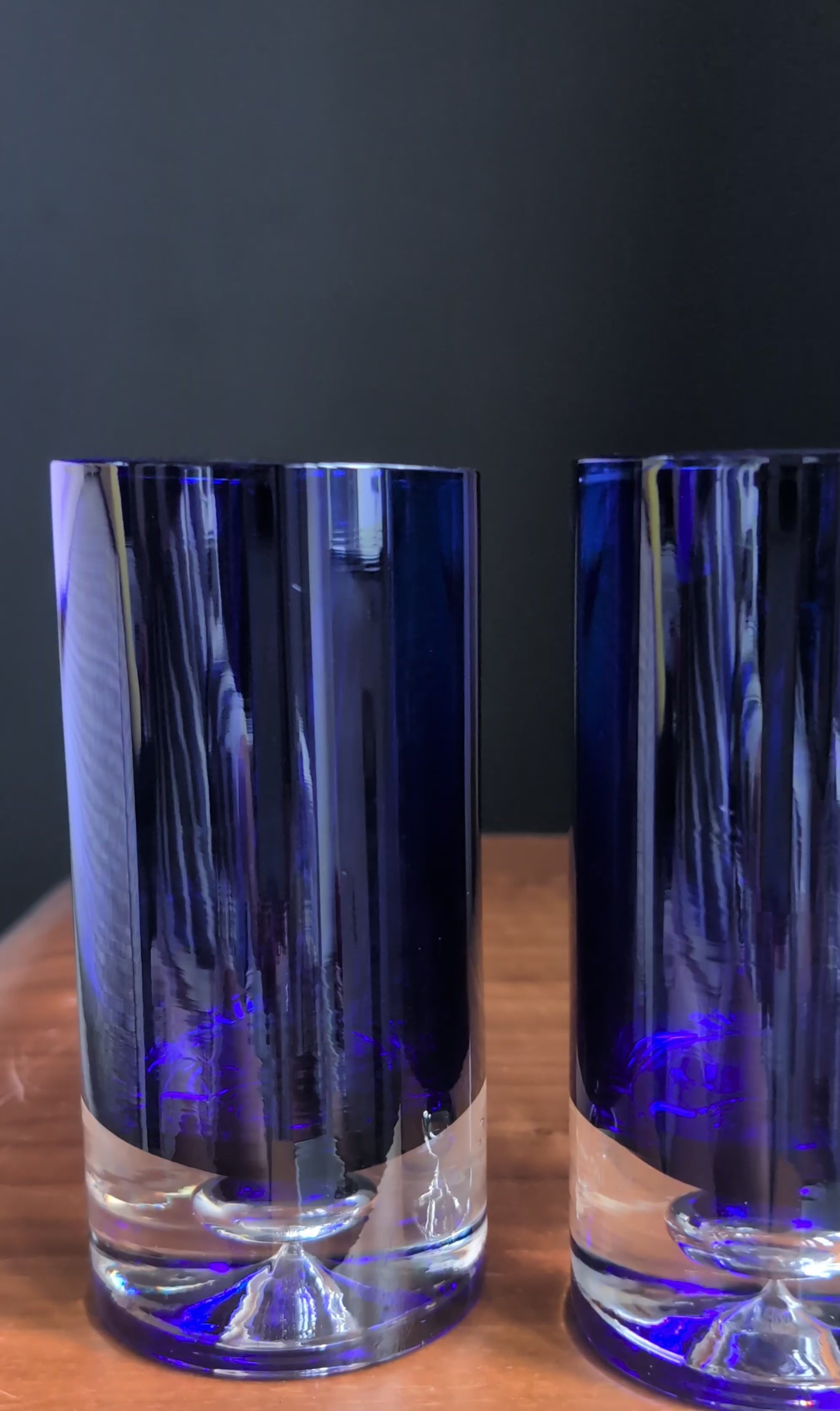 Vintage Cobalt Blue Suspended Bubble High Ball Glass  (Pair)