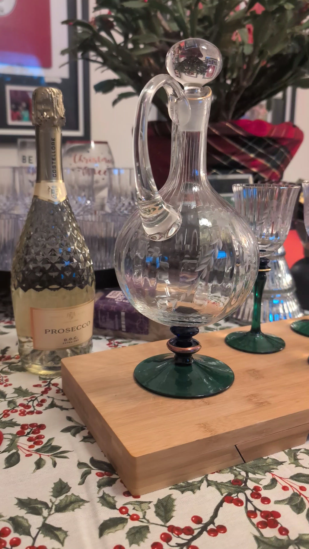 Mid century Romanian Crystal Decanter and Glassware