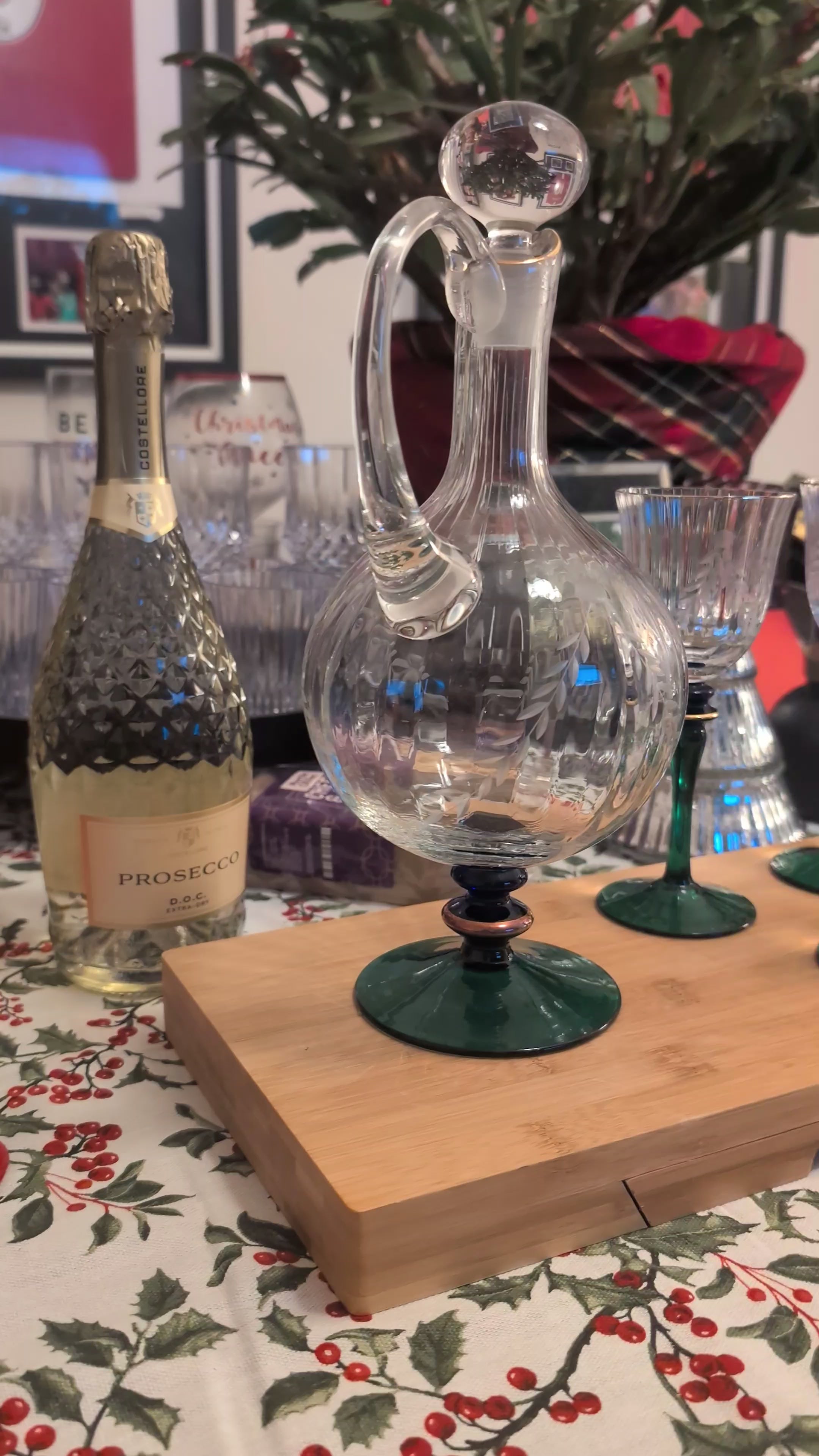 Mid century Romanian Crystal Decanter and Glassware