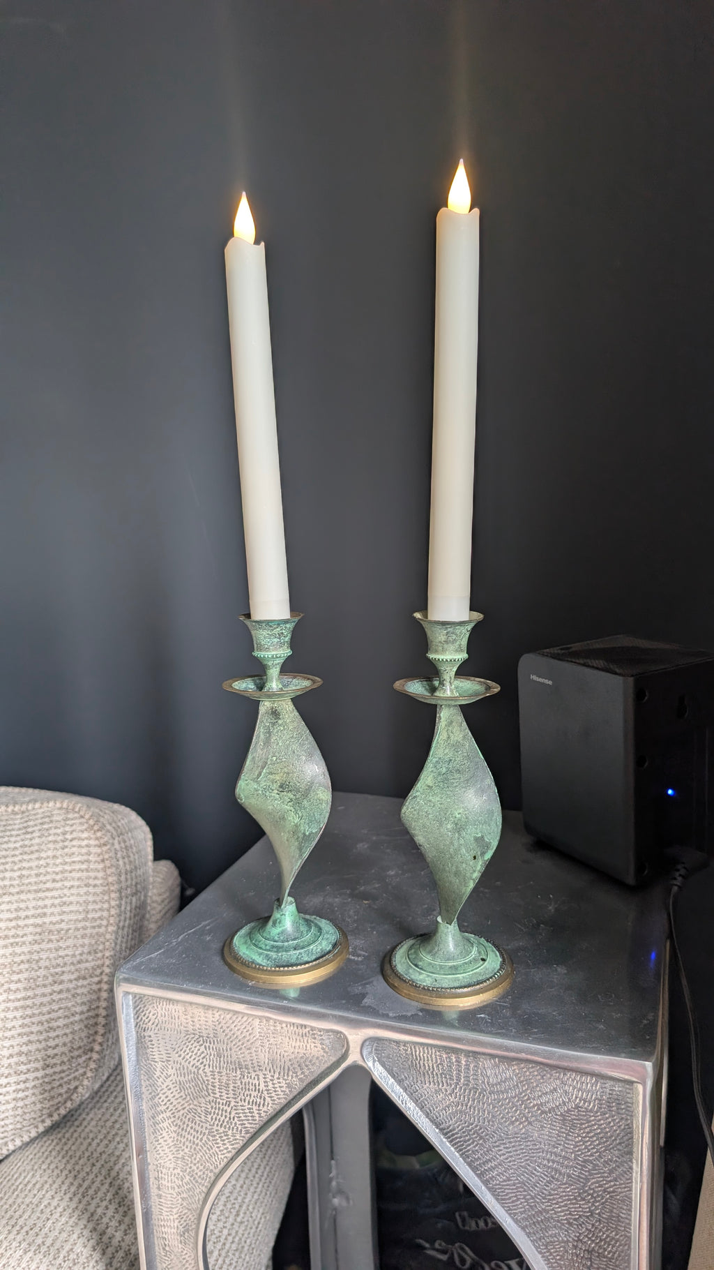 Verdigris Twist
1960s–70s | Brass | Sculptural Candlestick Pair