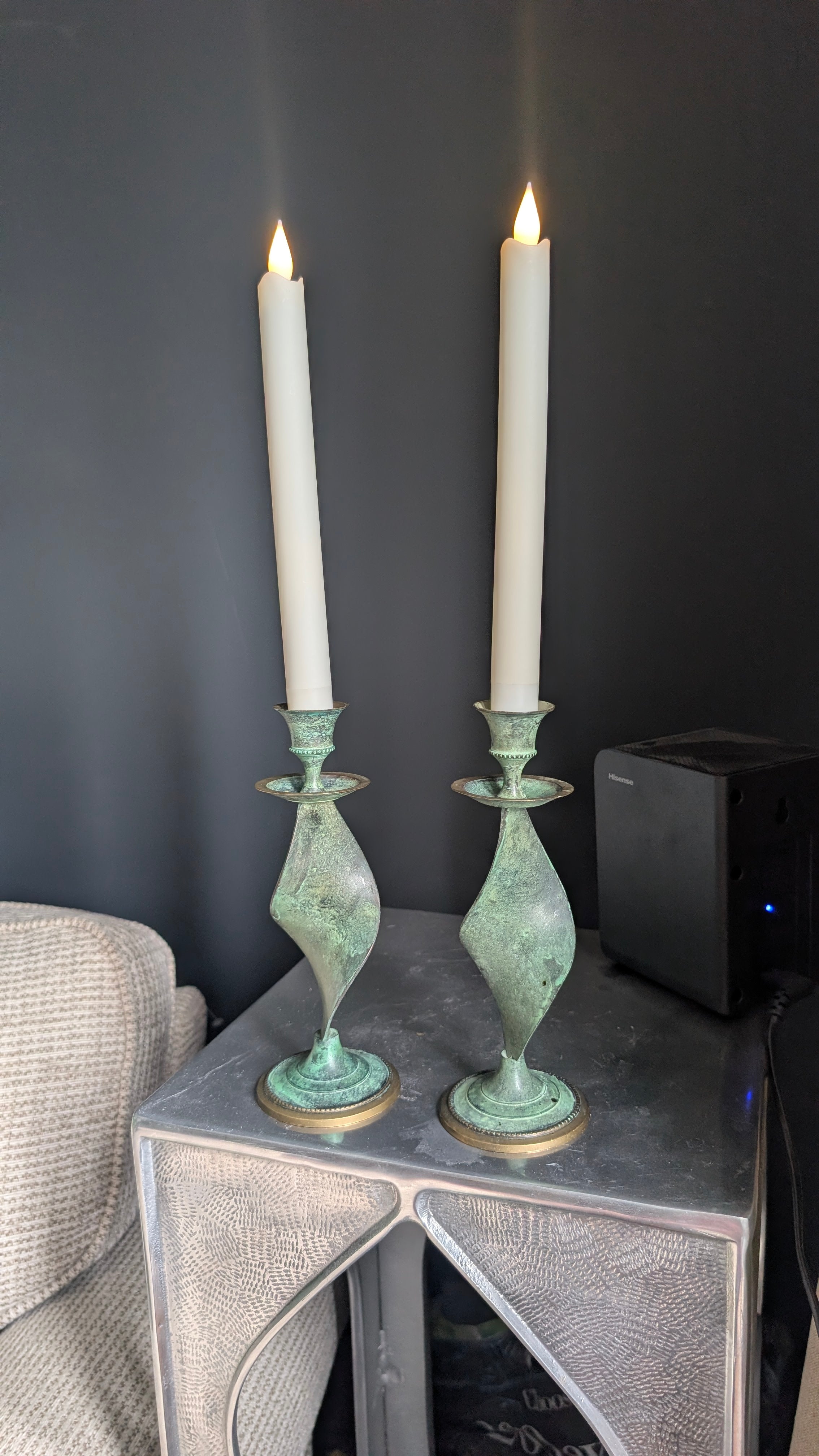 Verdigris Twist
1960s–70s | Brass | Sculptural Candlestick Pair