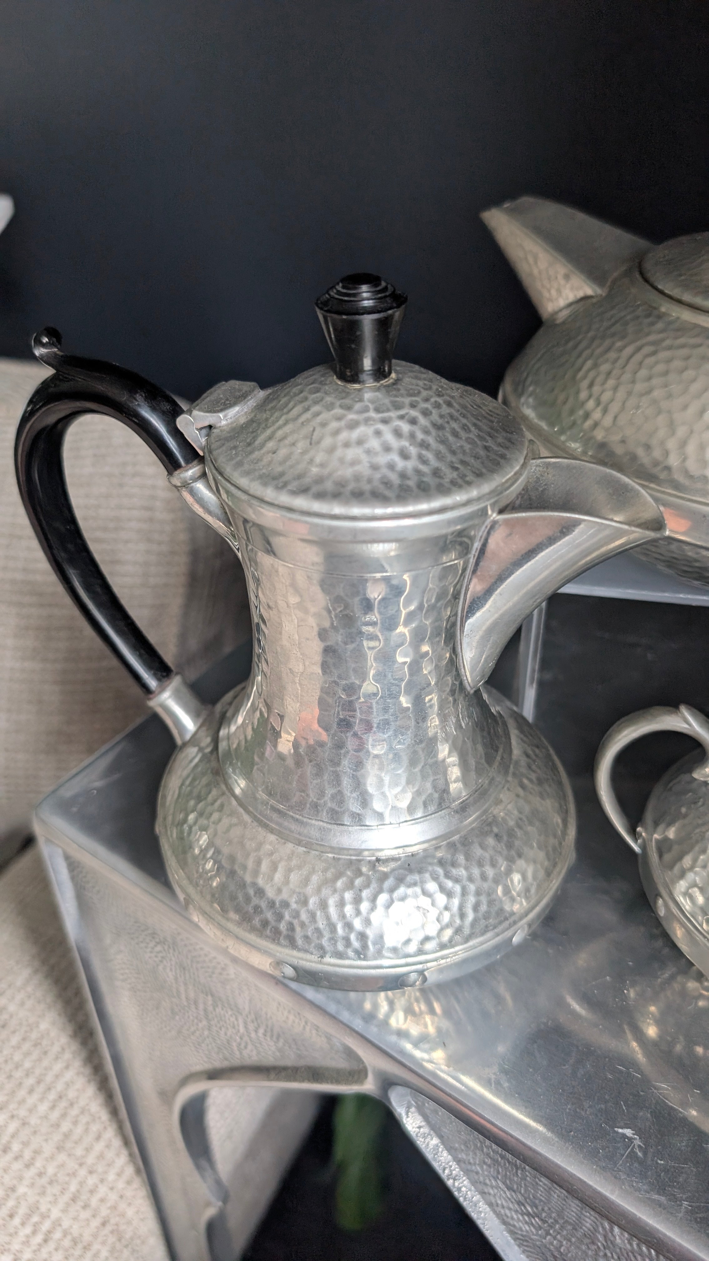 Dear Abbey | 1930s | England | Hammered pewter & Bakelite Tea Service
