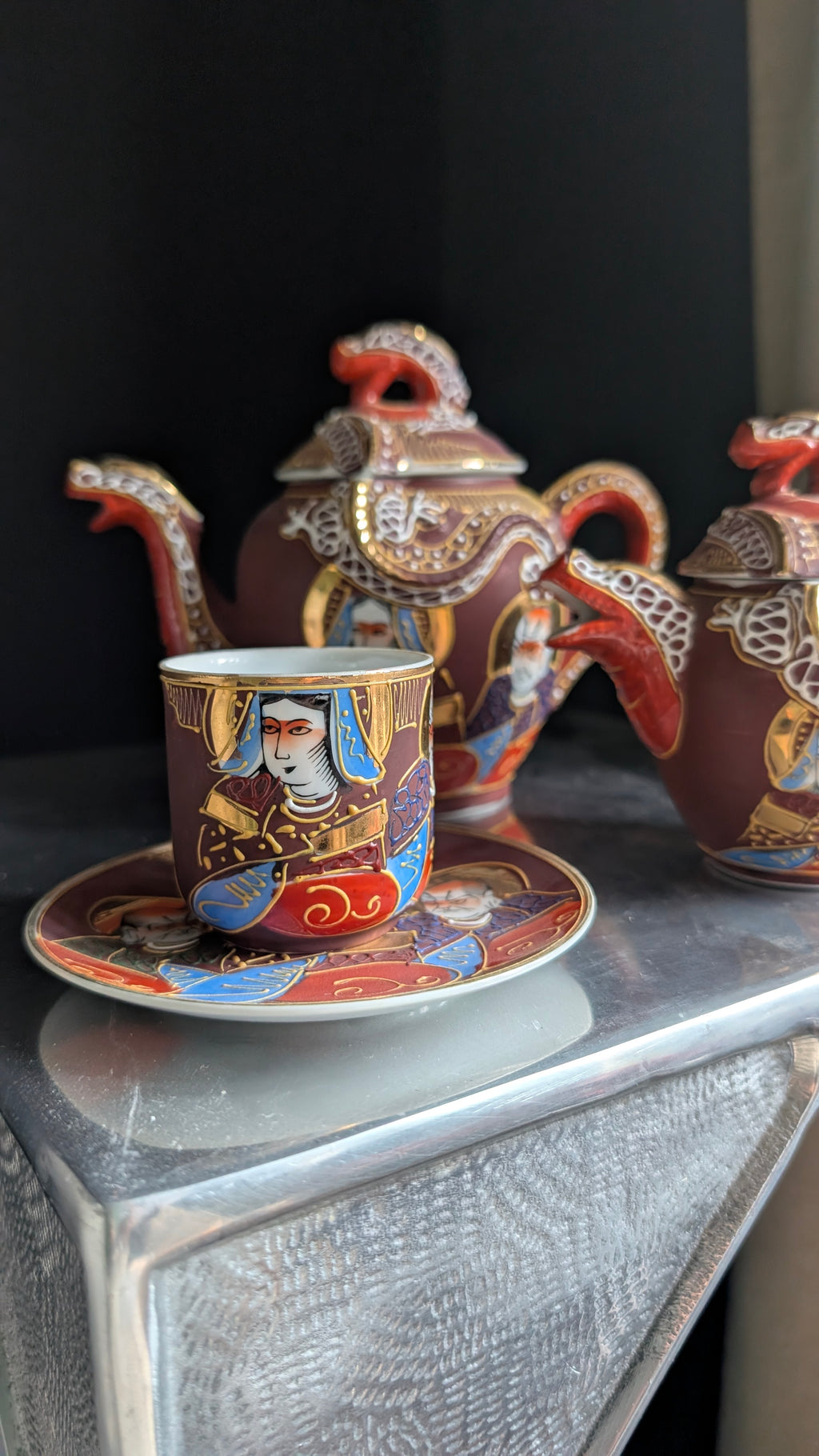 Dragons & Daydreams
1920s–30s | Japan | Moriage Bone China Tea cup & Saucers (pair)