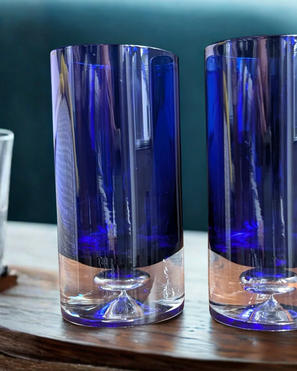 Vintage Cobalt Blue Suspended Bubble High Ball Glass  (Pair)