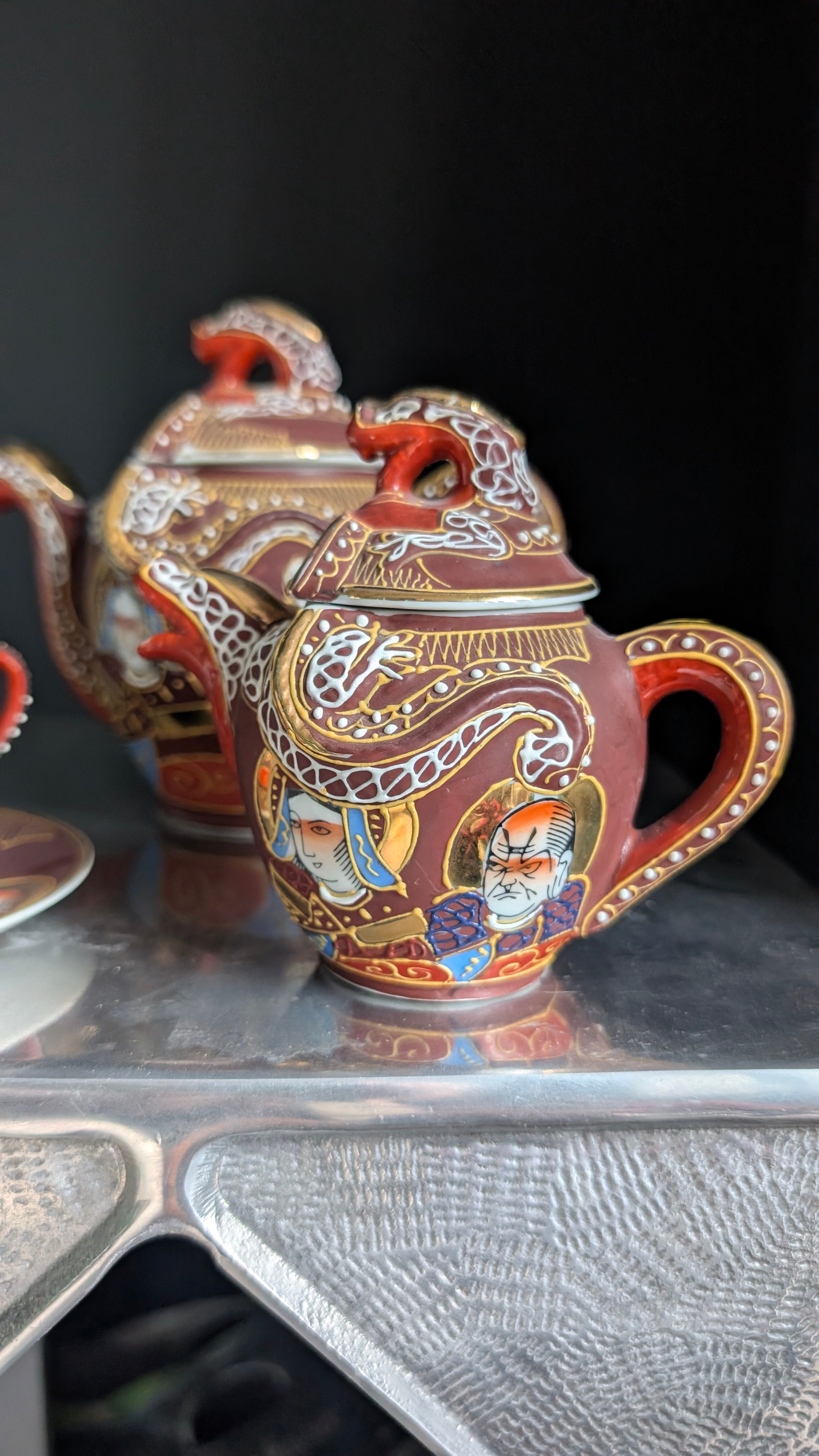 Dragons & Daydreams
1920s–30s | Japan | Moriage Bone China Teapot, Milk and Sugar jug