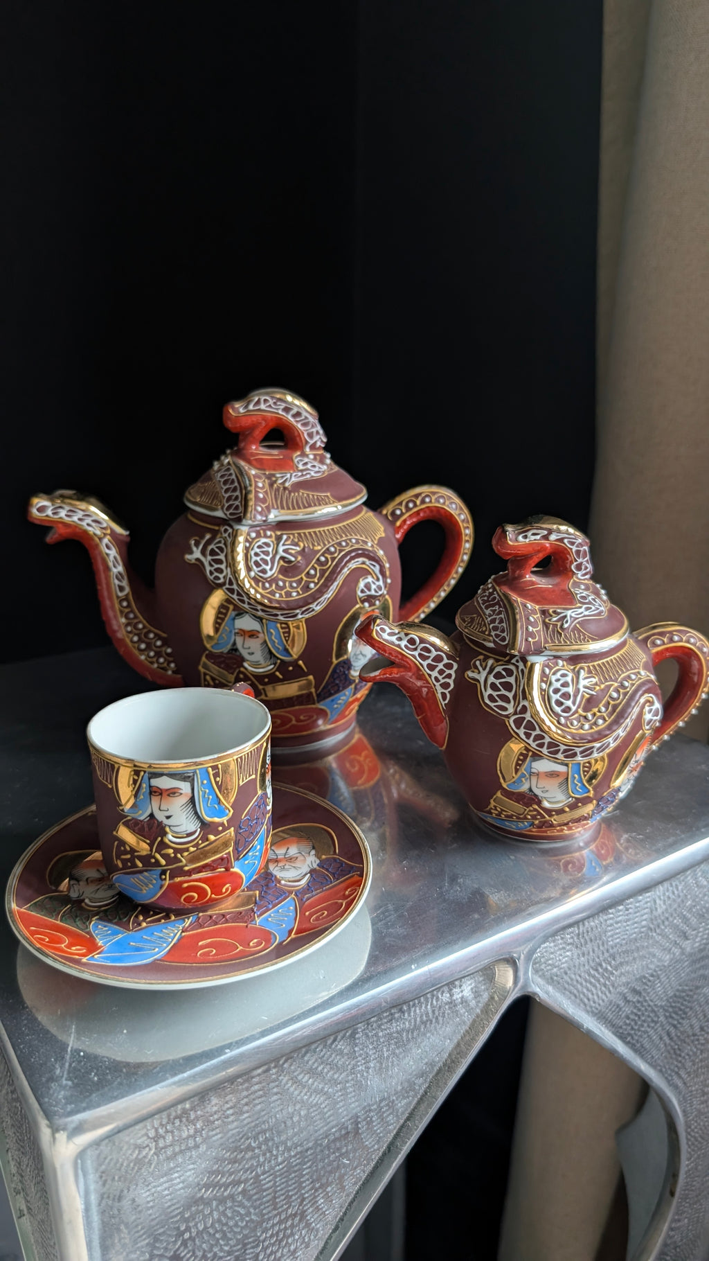Dragons & Daydreams
1920s–30s | Japan | Moriage Bone China Tea cup & Saucers (pair)