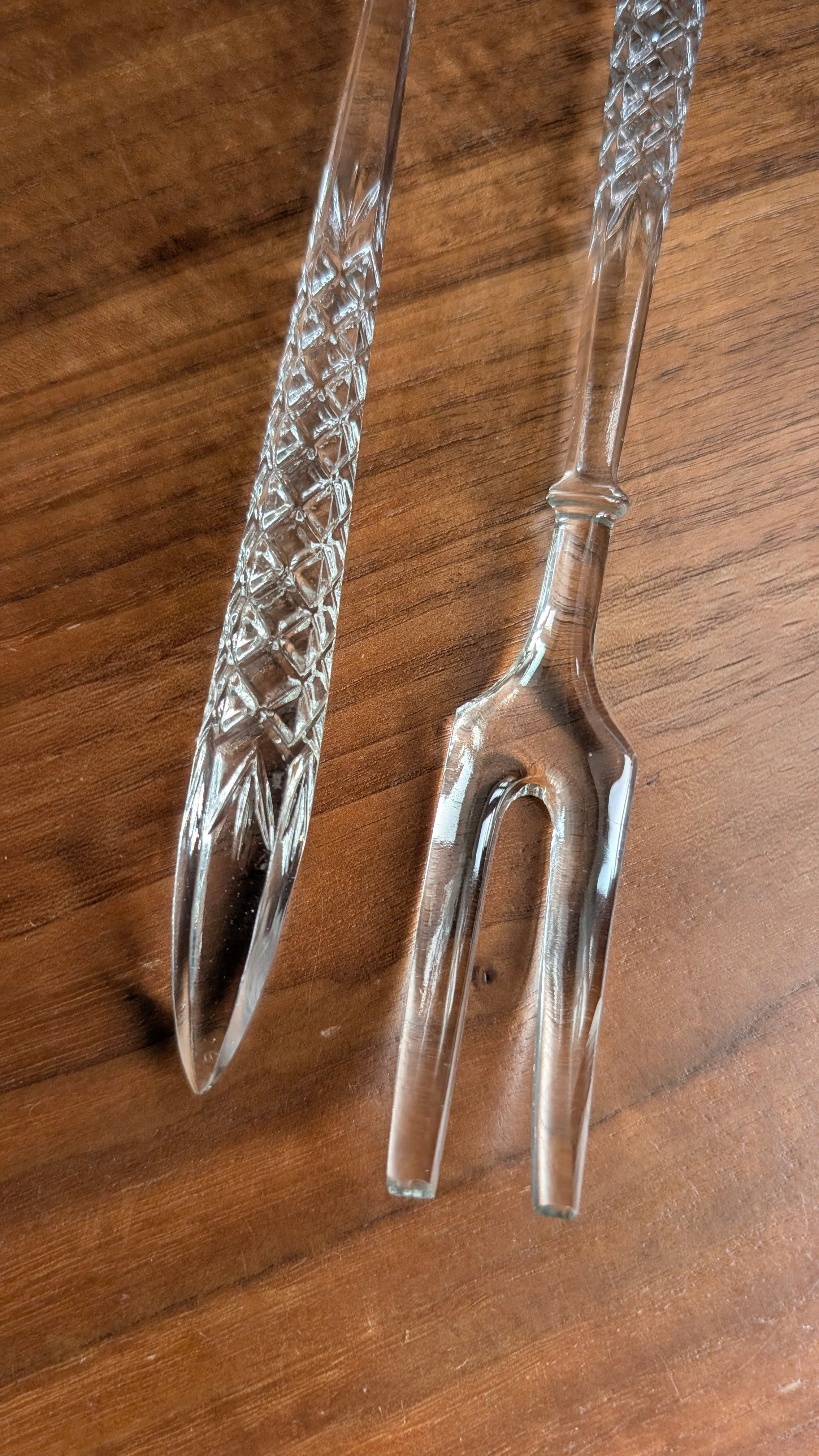 Ornate Bohemian Crystal or Heavy Pressed Glass Salad Serving Utensils