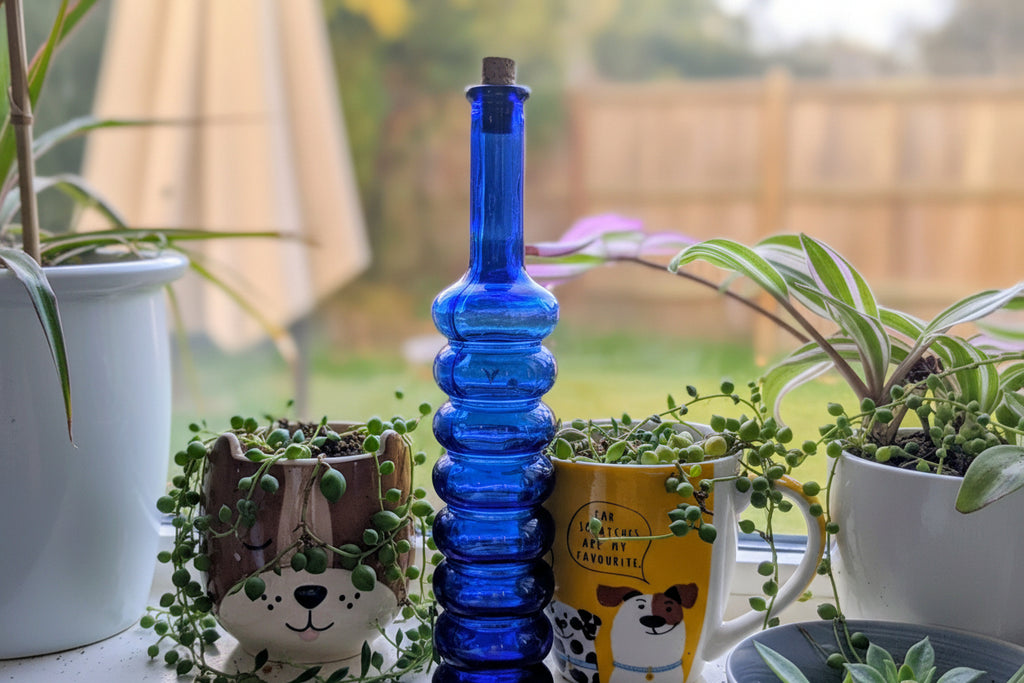 Glass Ribbed Cobalt Blue Bottle