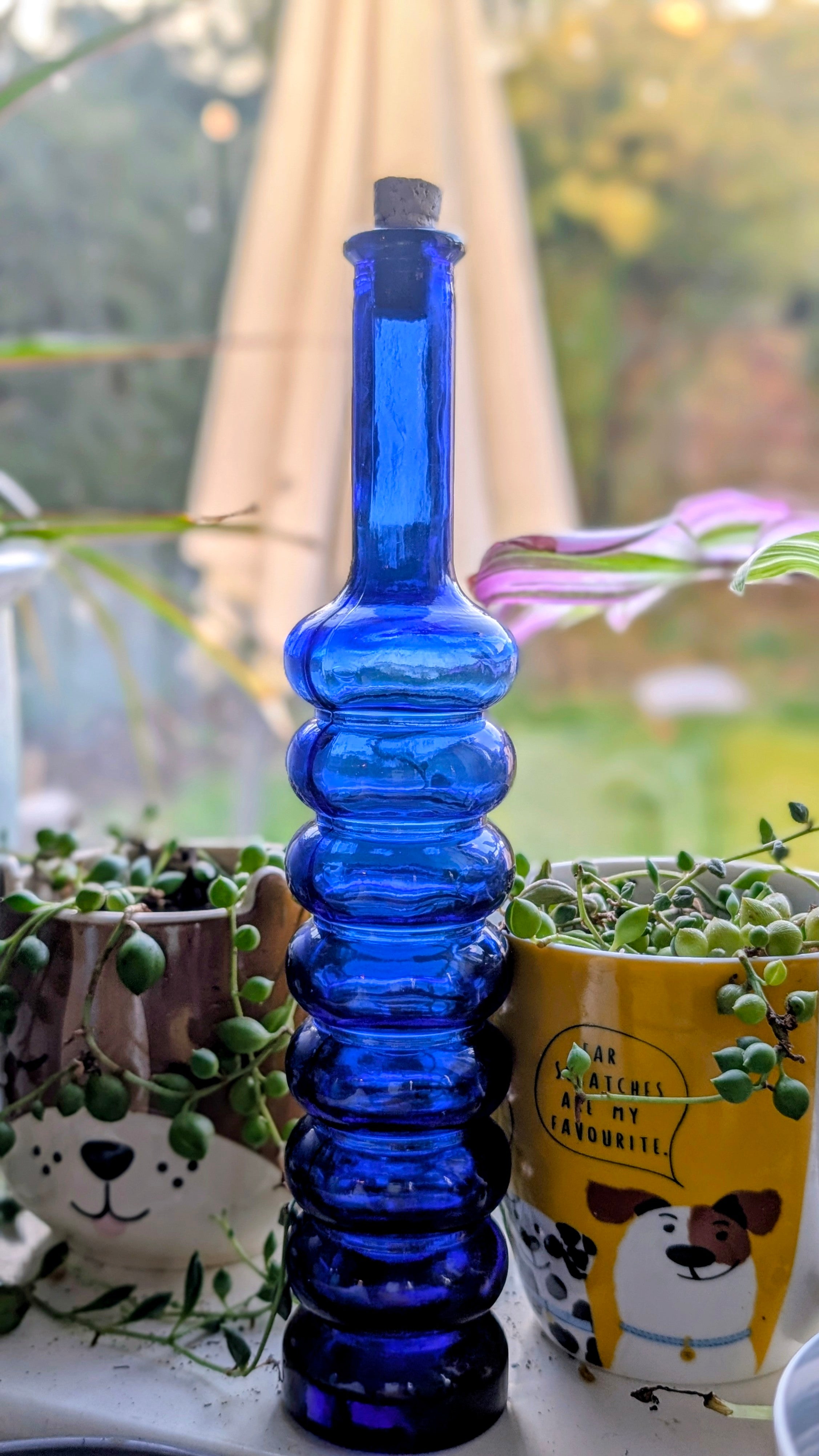 Glass Ribbed Cobalt Blue Bottle