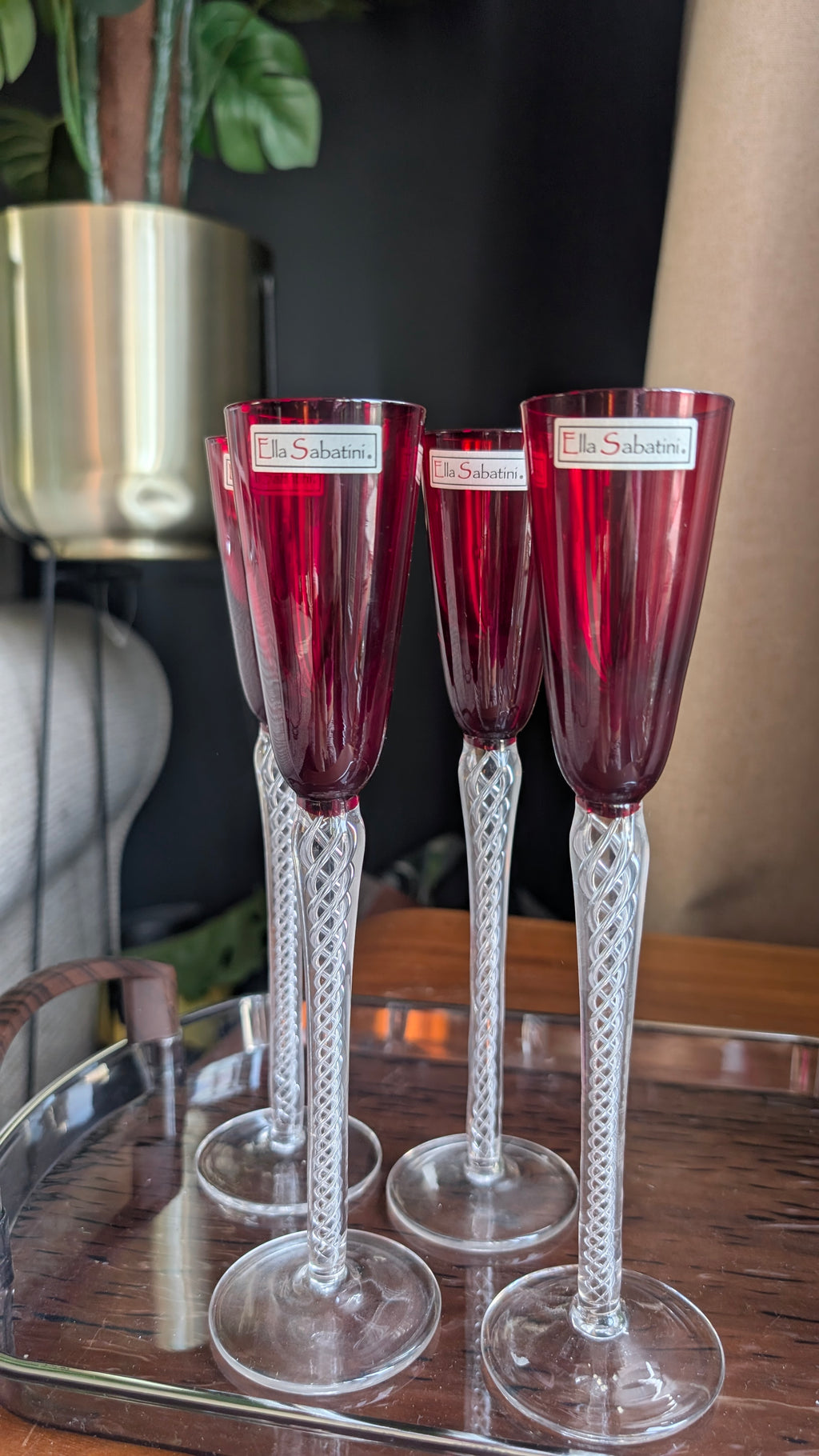 Ruby Revelry |1990s | Ella Sabatini | Hand-Blown Sherry Glasses