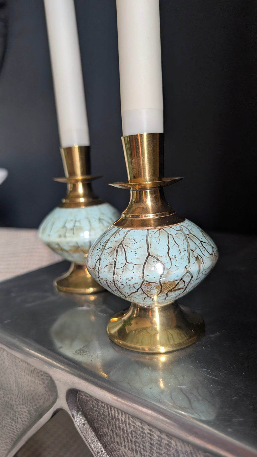 Dancing Candles, 1960s | Delft, Holland | Hand-Painted Porcelain & Brass Candle holders