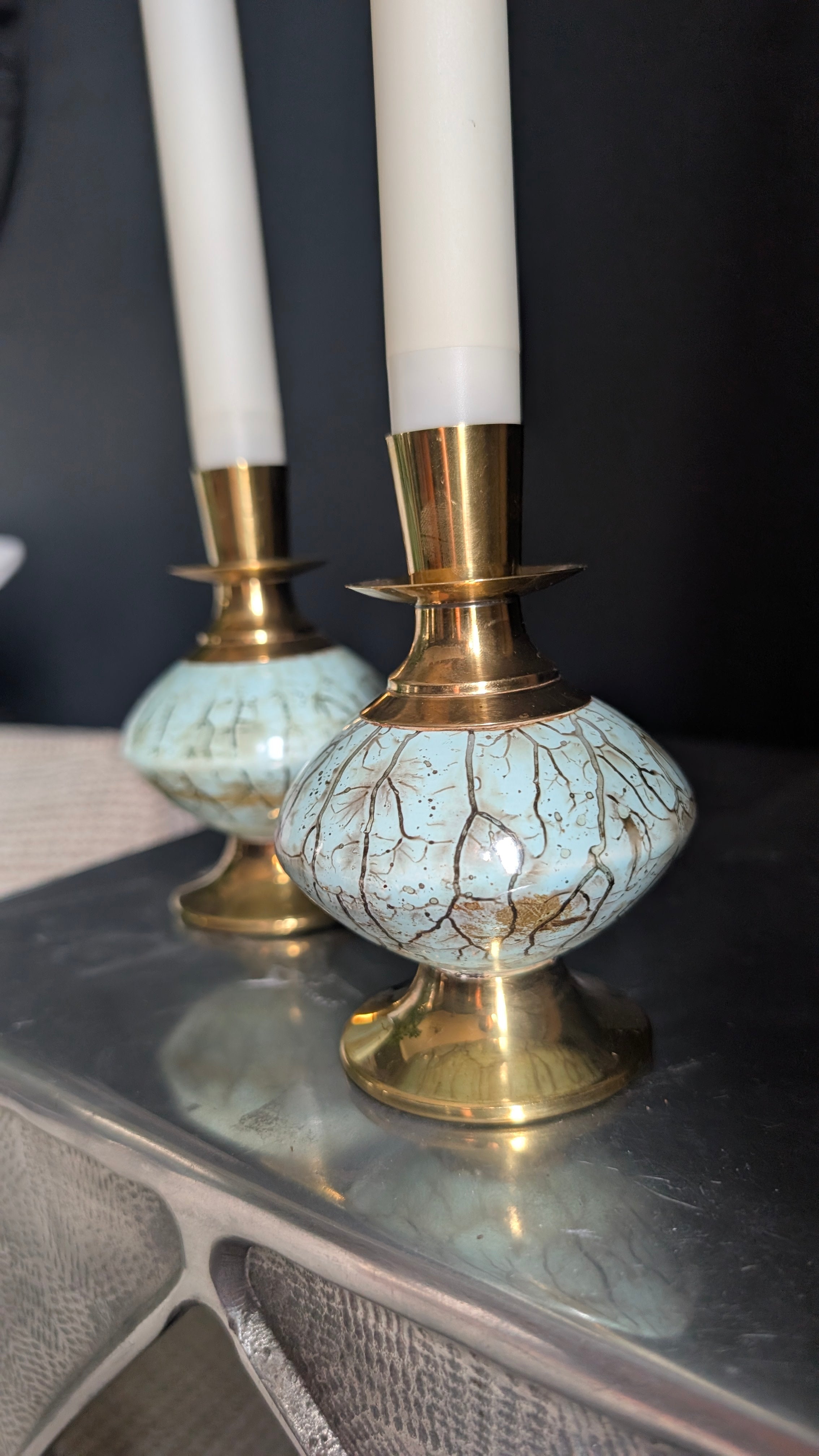 Dancing Candles, 1960s | Delft, Holland | Hand-Painted Porcelain & Brass Candle holders