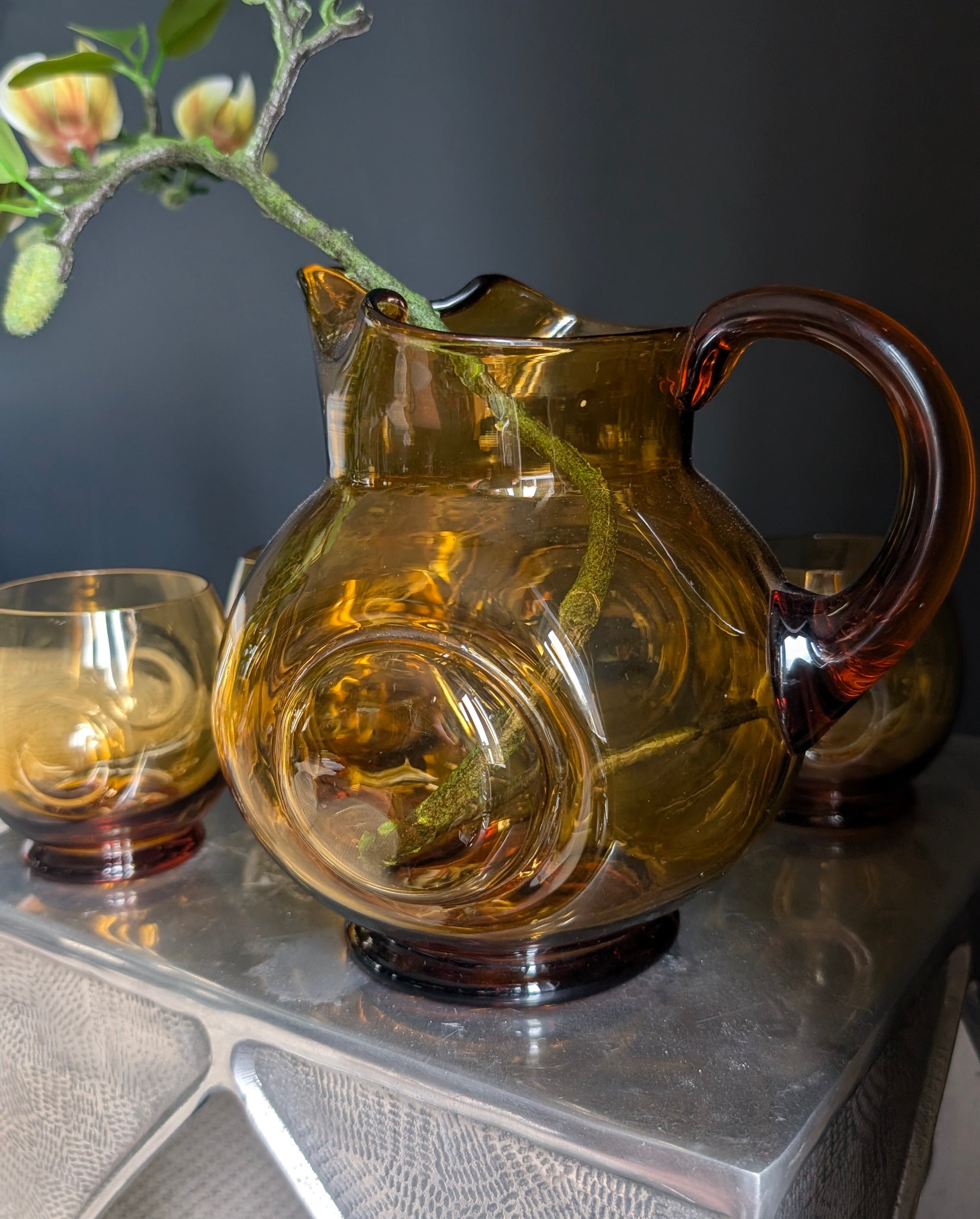 Honeyed Gatherings| 1950s–60s | Sweden | Amber Glass Jug and Tumblers